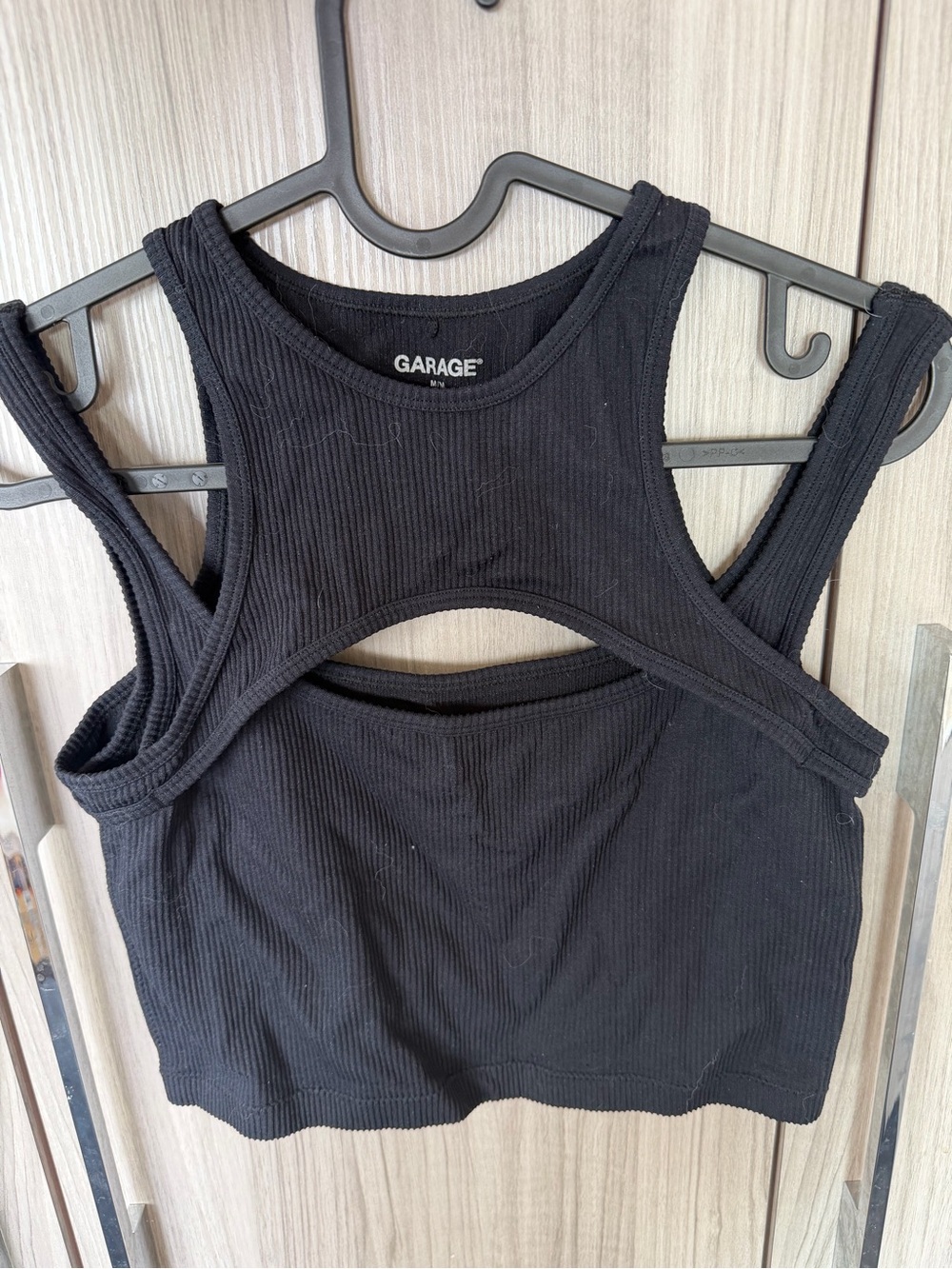 Garage Black Ribbed Cutout Cropped Tank
